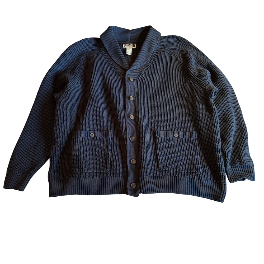 Duluth Trading Co Burly Retirement‎ Shawl Collar Waffle Cardigan Navy 3XL